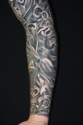  Black & gray ocean sleeve tattoo 