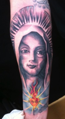  Freshly Tattooed Black & Gray virgin Mary tattoo by Brandon Notch 