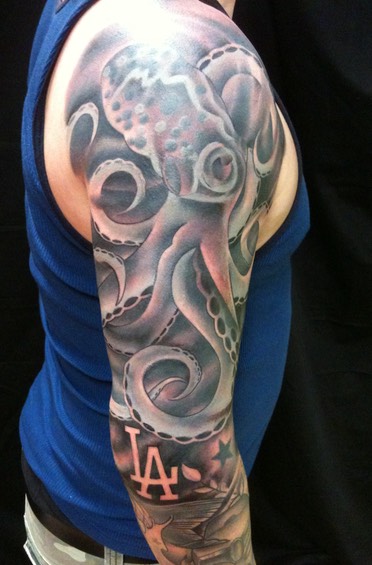  Freshly Tattooed Octipus Sleeve by Brandon Notch 