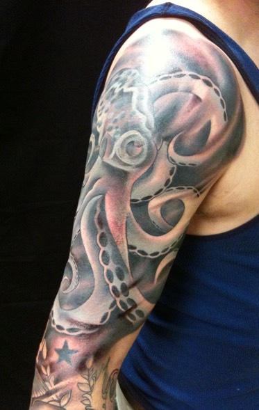  Freshly Tattooed Octipus Sleeve by Brandon Notch 