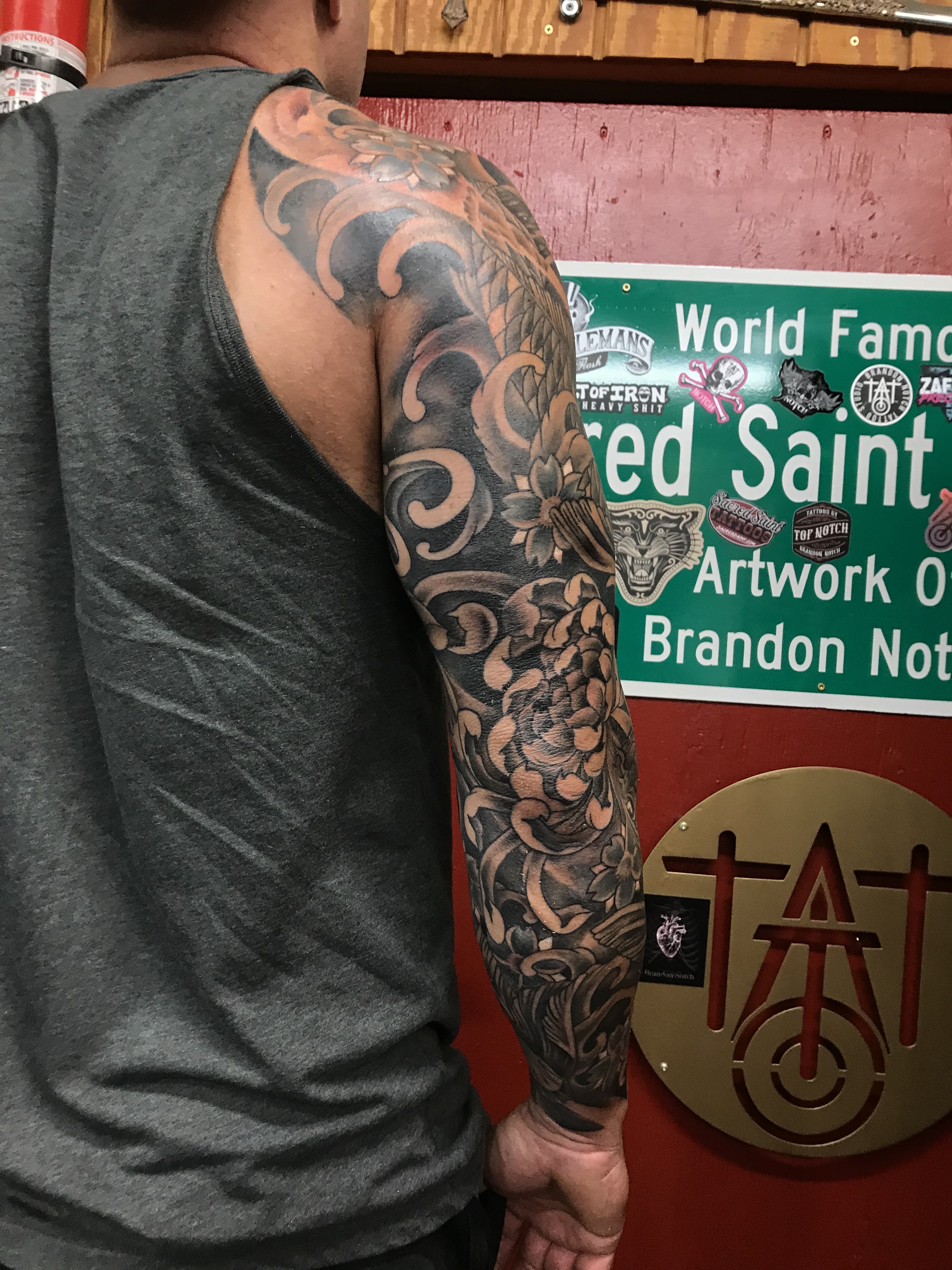  Japanese water & Spider mum Chrysanthemum tattooing by Brandon Notch  