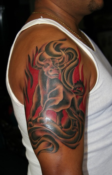  American traditional bull tattoo 