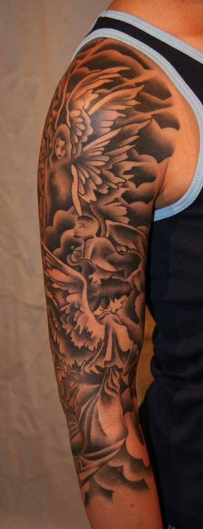  Angel sleeve tattoo by Brandon G Notch 