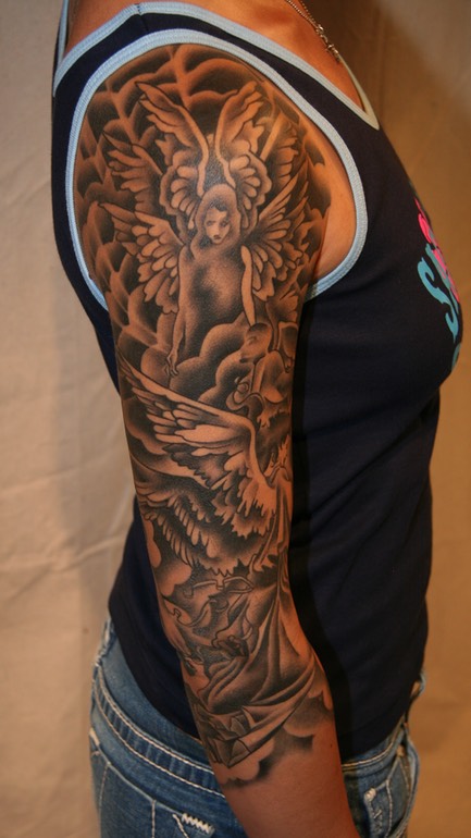  Angel sleeve tattoo by Brandon Notch 