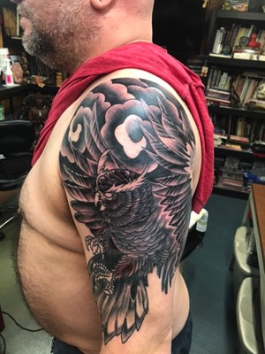  Black & gray owl tattoo 