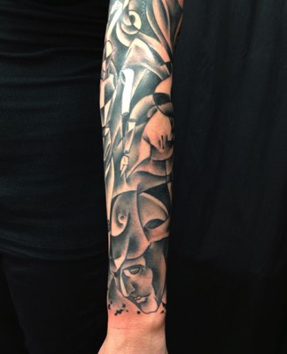  Trash Polka sleeve tattoo by Brandon Notch 