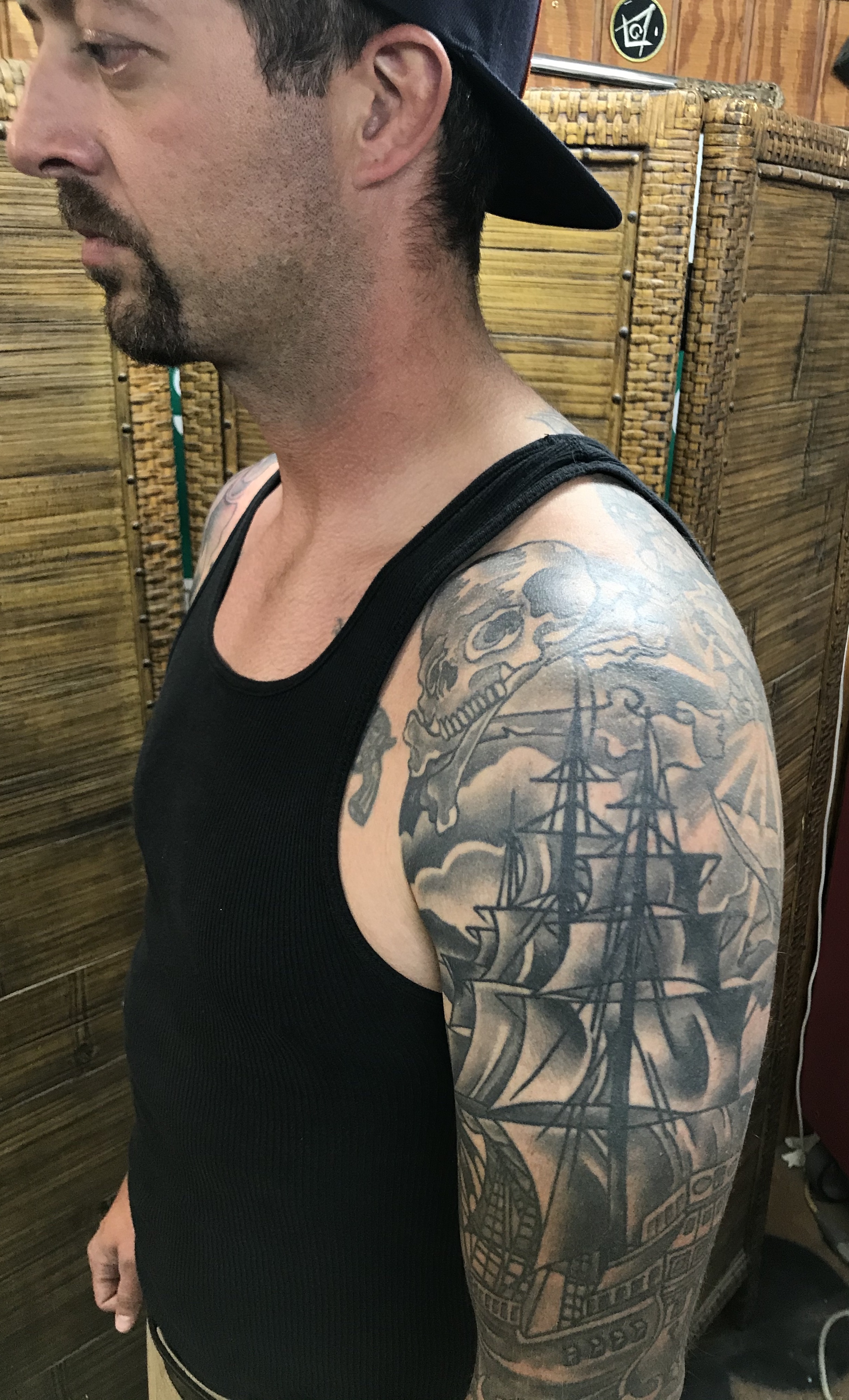  Pirate ship sleeve tattoo 