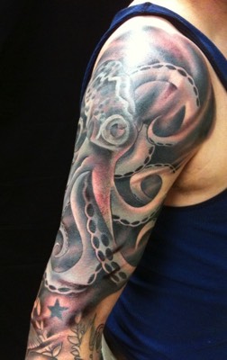  Freshly Tattooed Octipus Sleeve by Brandon Notch 