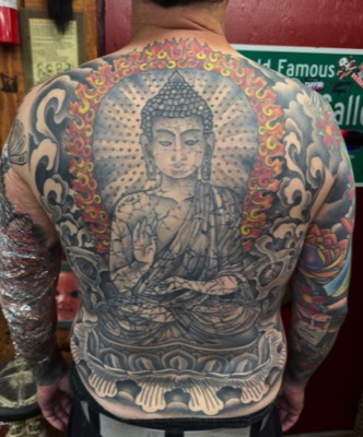  Buddha backpiece tattooed by Brandon Notch 