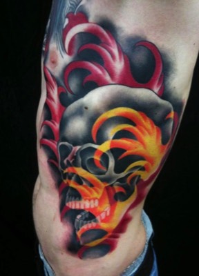  Skull with water tattoo by Brandon Notch 
