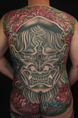  Japanese Hannya Mask & Peony tattoo 