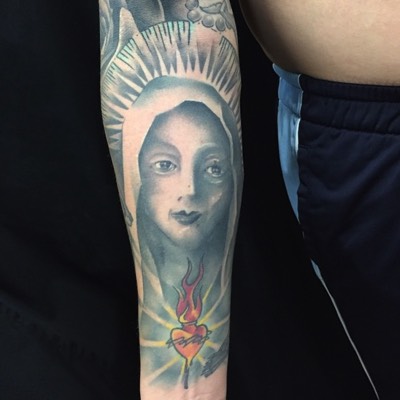  Healed Black & Gray virgin Mary tattoo by Brandon Notch 