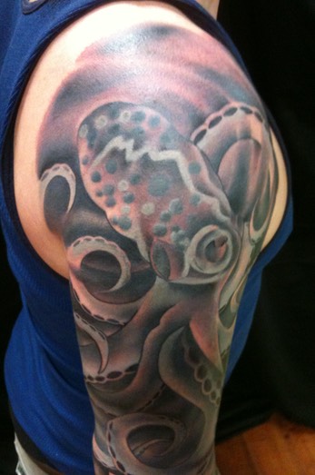  Freshly Tattooed Octipus Sleeve by Brandon Notch 