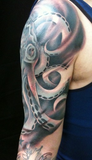  Freshly Tattooed Octipus Sleeve by Brandon Notch 