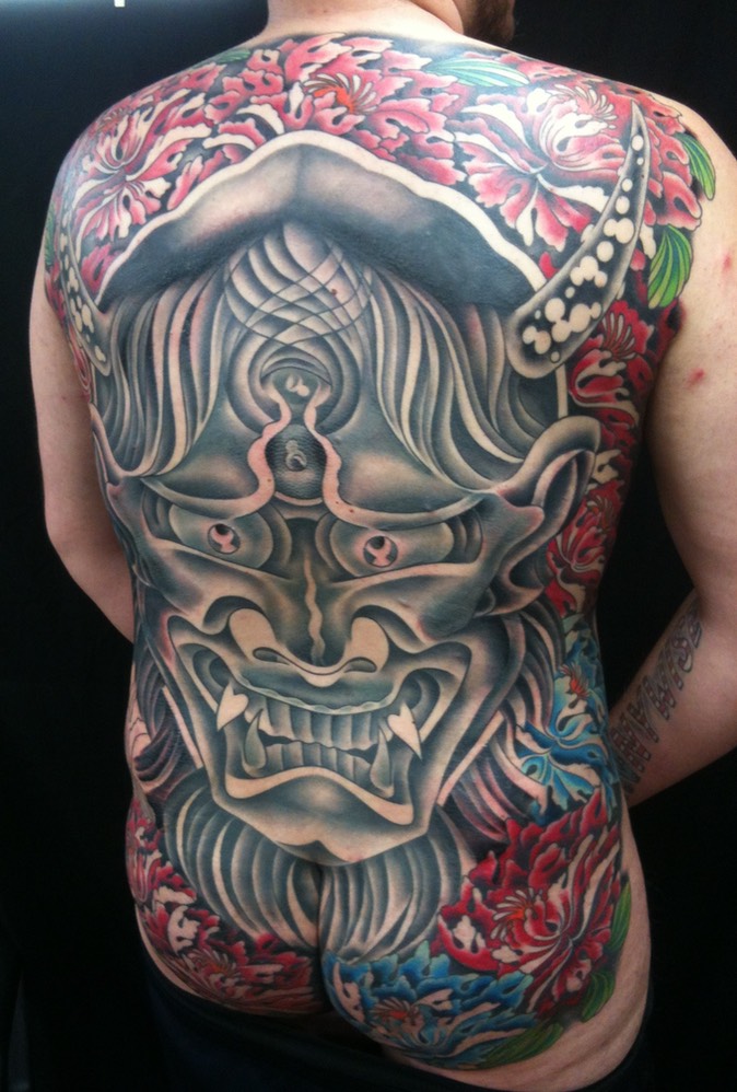  Japanese Hannya Mask with Peony Flowers by Brandon Notch 