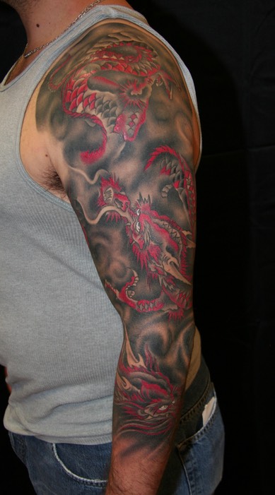  Japanese twin dragon tattoo by Brandon Notch 