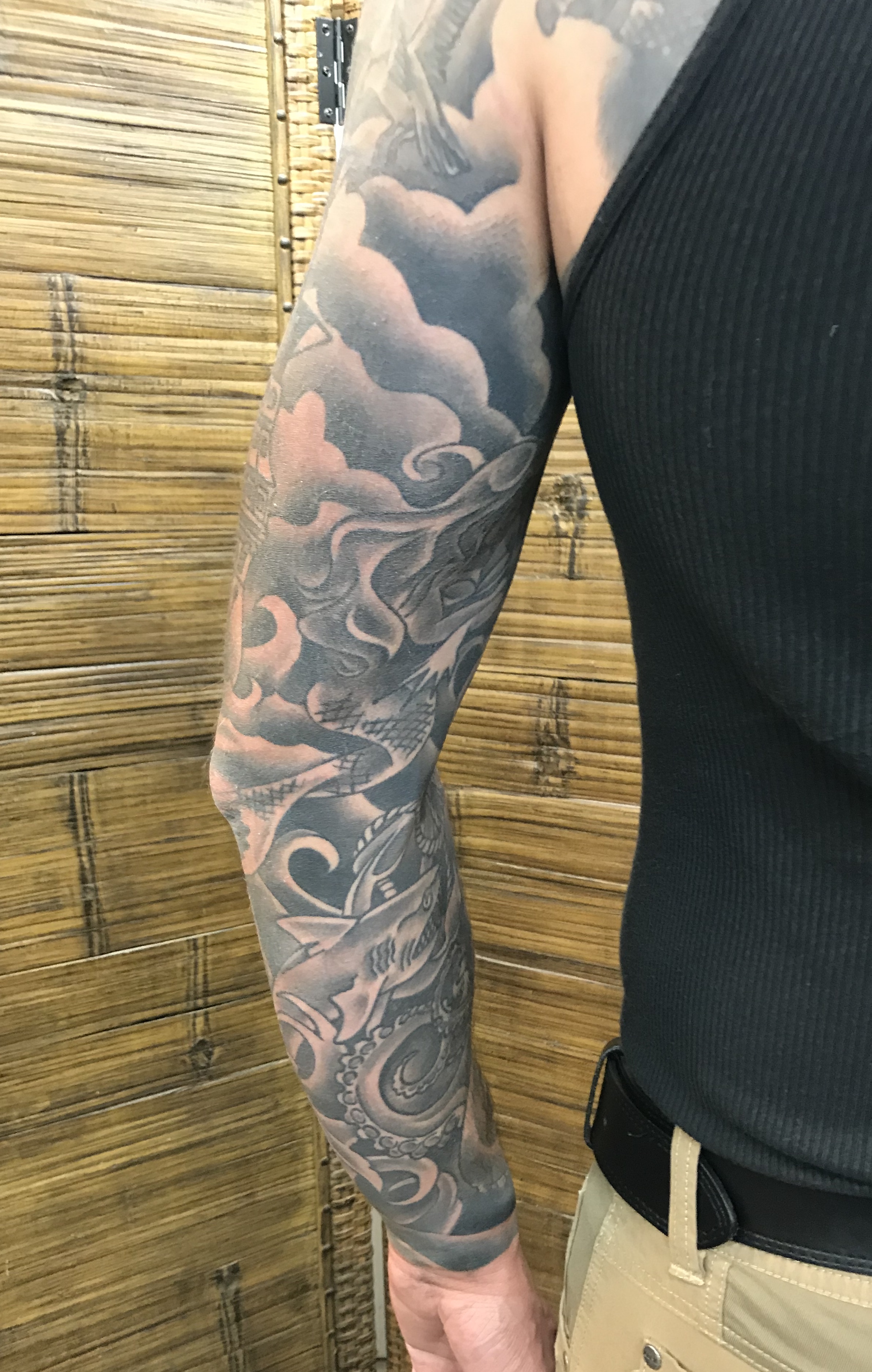  Pirate ship sleeve tattooed by Brandon Notch 