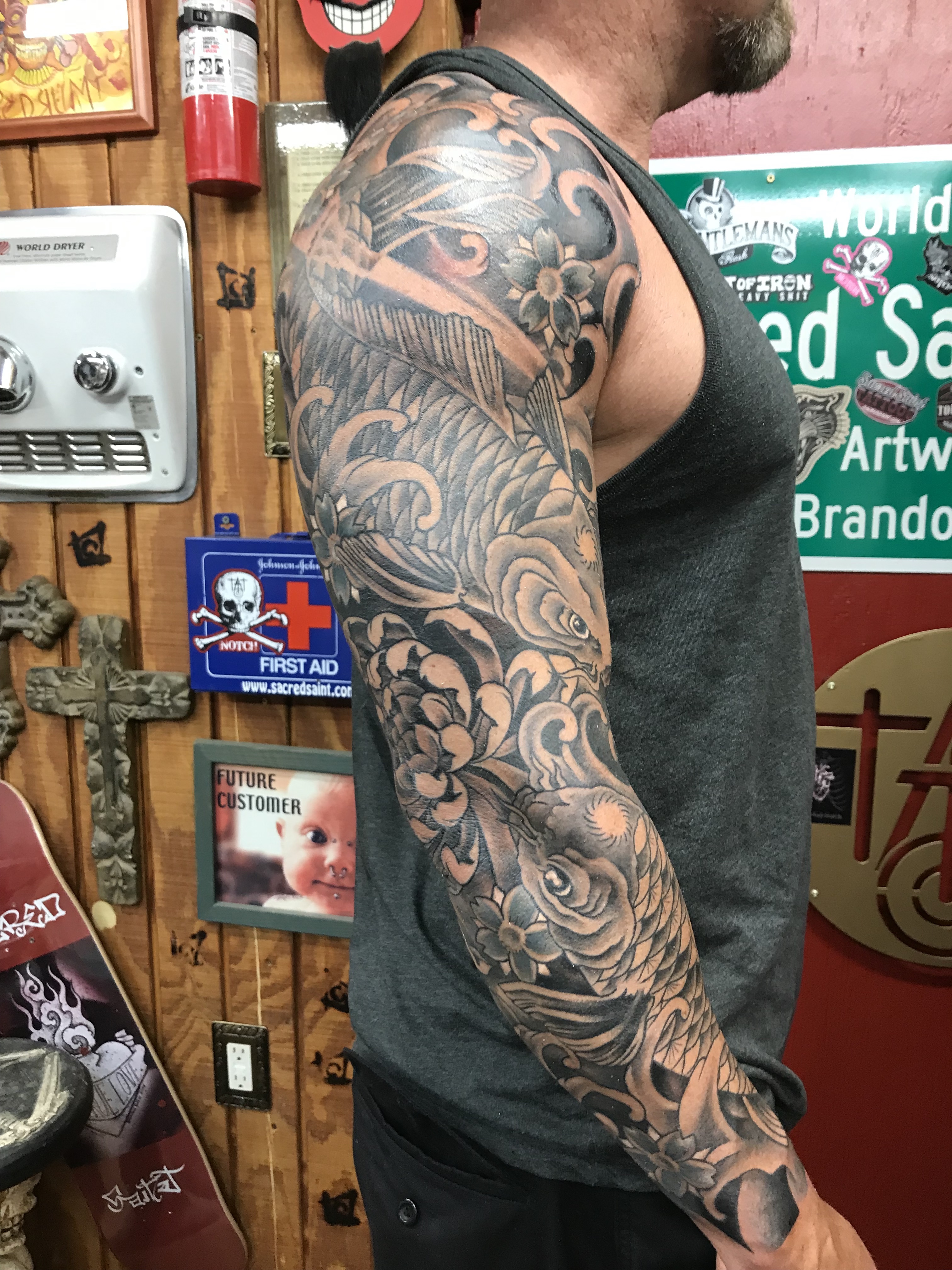  Black & gray Japanese koi fish sleeve by Brandon G Notch 