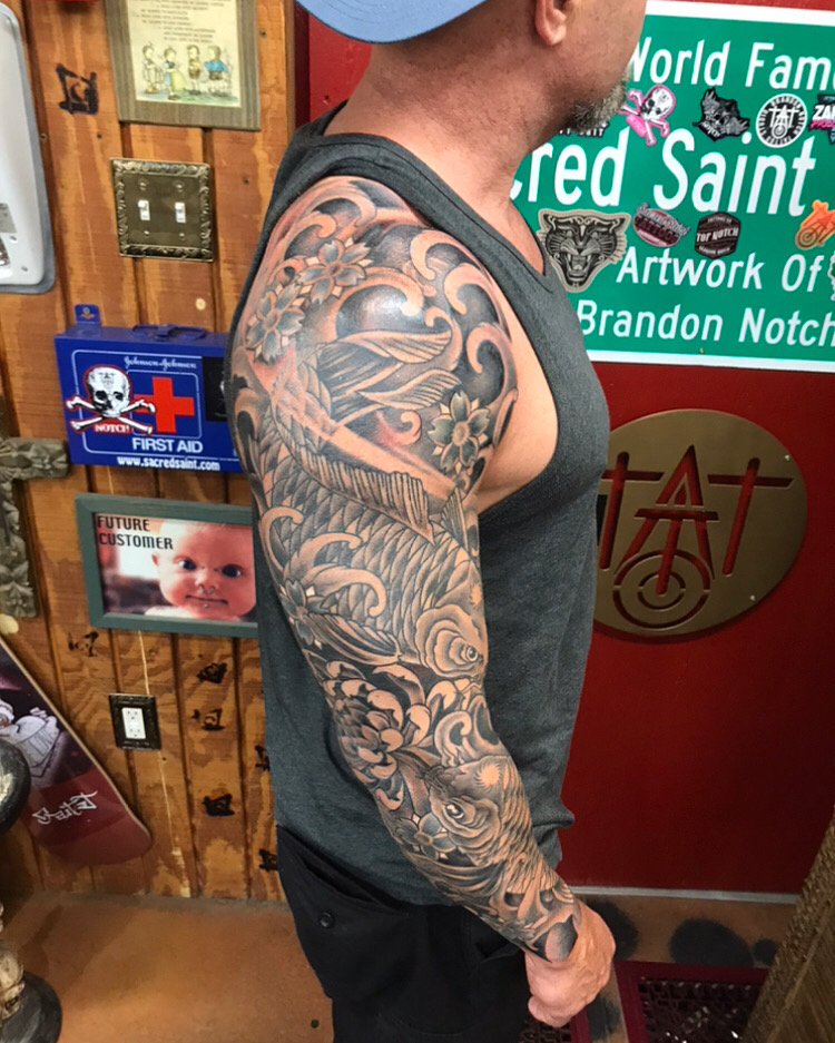  Black & gray Japanese koi fish sleeve by Brandon G Notch 