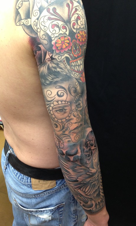  Day of the Dead black & gray sleeve by Brandon G Notch 