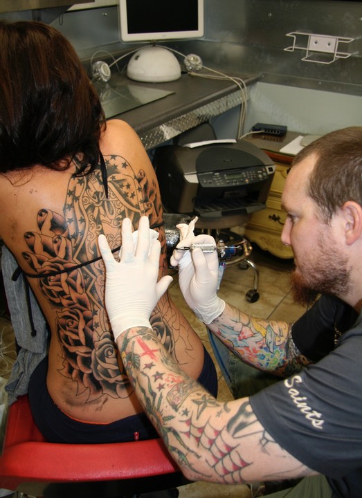  Virgin Mary tattoo in progress by Brandon Notch 