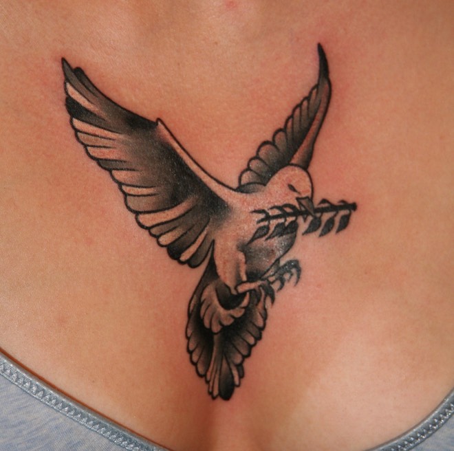  Dove with olive branch tattoo by Brandon Notch 