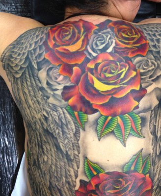  Roses & Angel Wings tattoo By Brandon G. Notch 