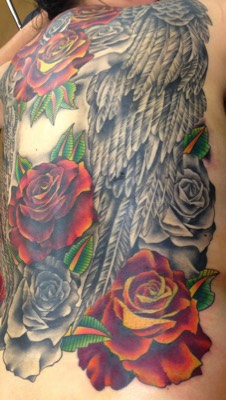  Roses & Angel Wings Full Back Piece Tattoo By Brandon G. Notch (Cover Up) 