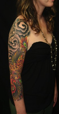  Japanese color phoenix tattoo sleeve 