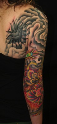  Japanese sleeve clouds and phoenix tattoo 