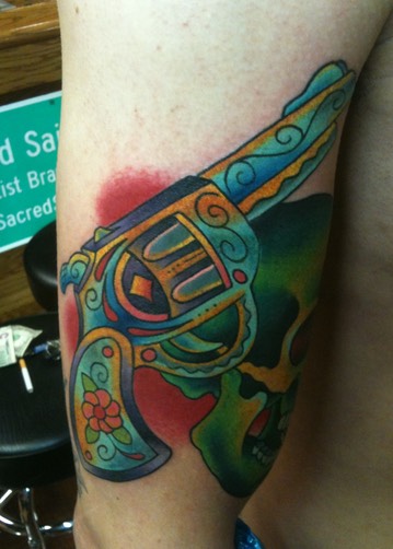  American Traditional Gun Tattoo 