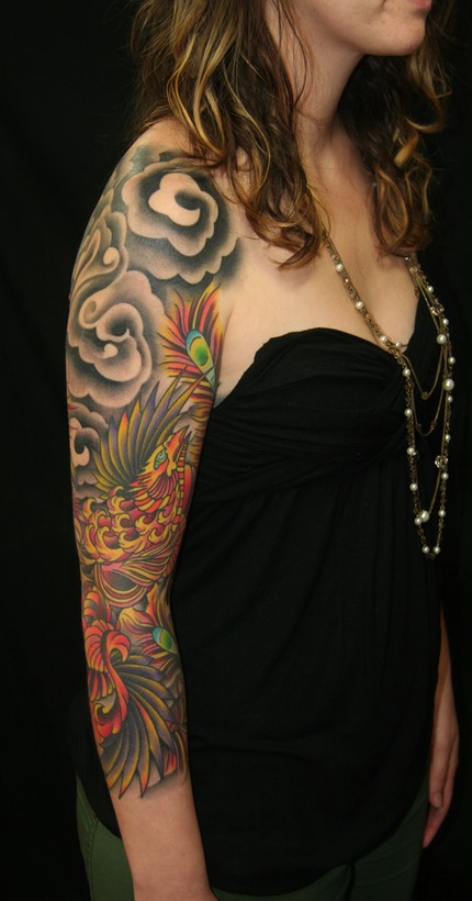  Japanese color phoenix tattoo sleeve 