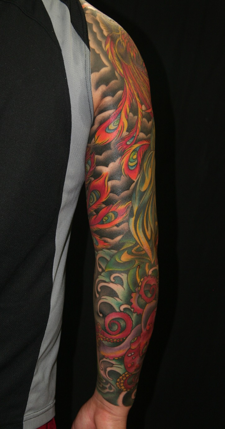  Buddhist monk, octopus, & phoenix sleeve by Brandon Notch 