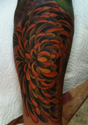  Chrysanthemum (Spider Mum) tattoo by Brandon Notch 