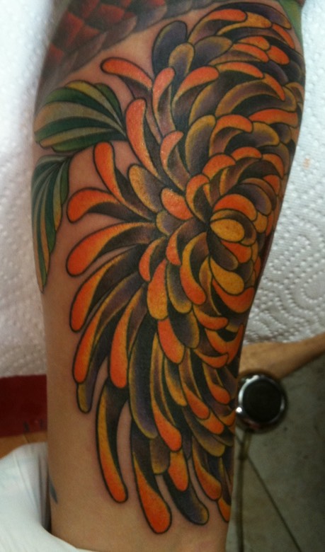  Traditional-Japanese (Spider-Mum) Chrysanthemum-Tattoo By Brandon Notch 