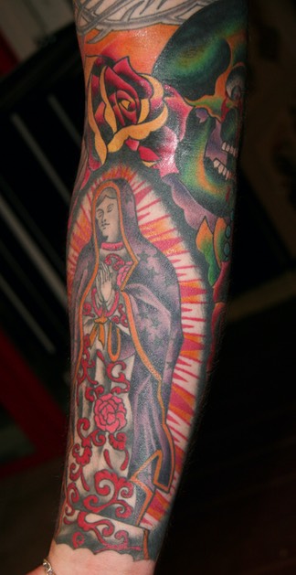  Traditional Virgin Mary & Jesus Tattoo by Brandon Notch 