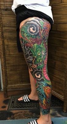  Japanese Dragon Leg Sleeve Tattoo 