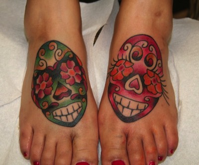  Sugar skulls feet tattoo 