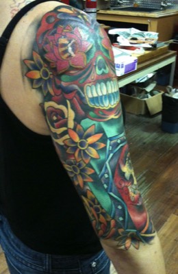  Day of the dead sleeve tattoo by Brandon Notch 