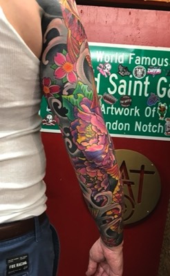  Japanese color Koi Fish tattoo sleeve by Brandon Notch 