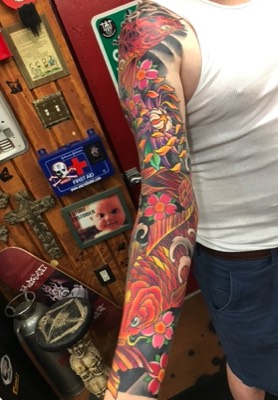  Japanese color Koi Fish sleeve tattoo by Brandon Notch 