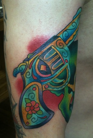  American Traditional Gun Tattooed by Brandon Notch 