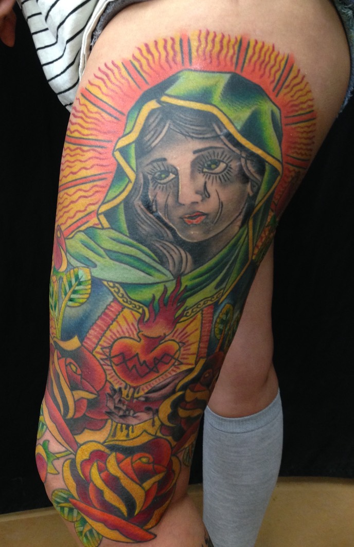  American traditional Virgin Mary color tattoo by Brandon Notch 
