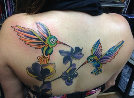  New-School Hummingbirds and Flowers Tattooed by Brandon Notch 
