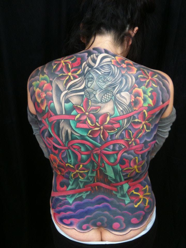  Woman with gas mask tattoo 