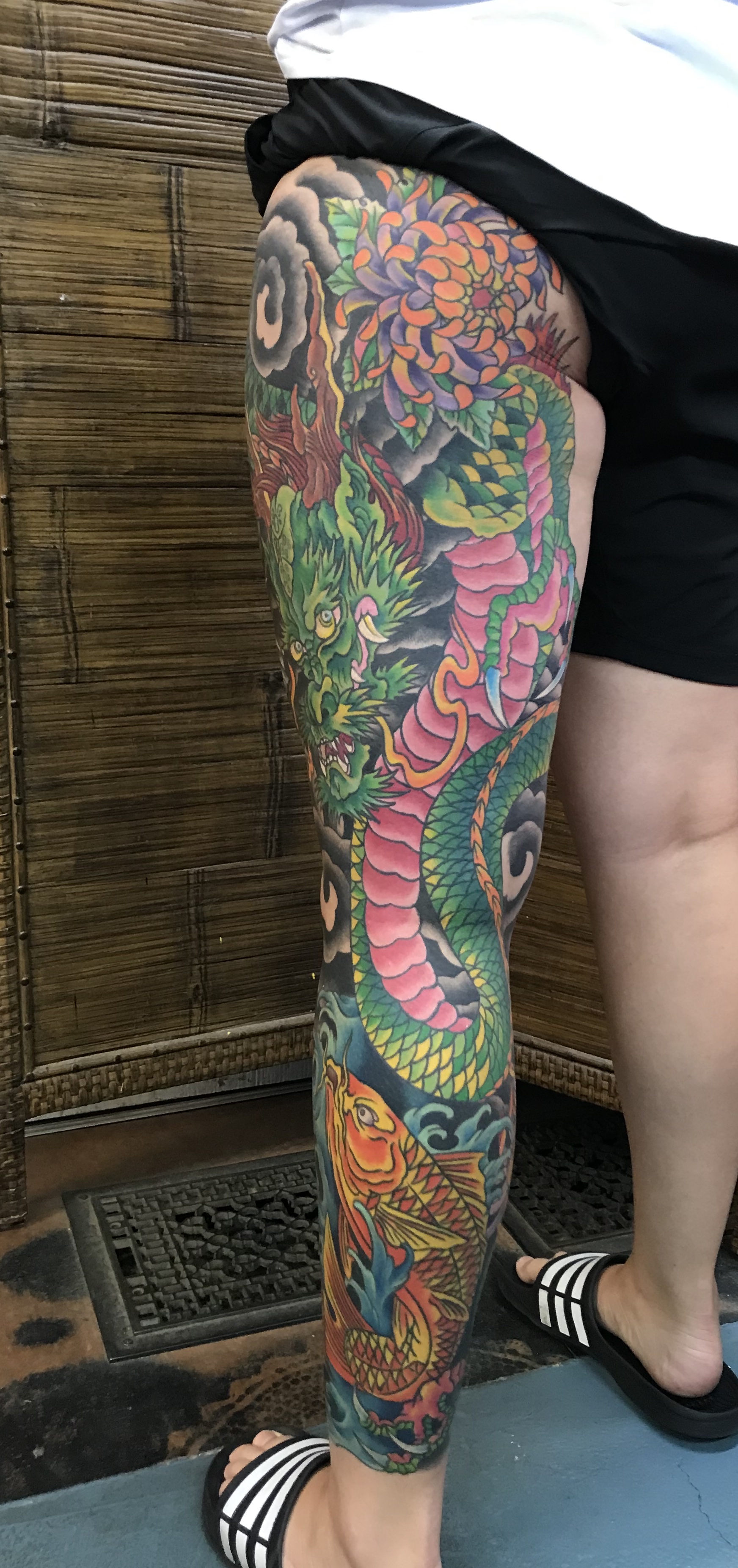  Japanese Dragon Leg Sleeve Tattoo 