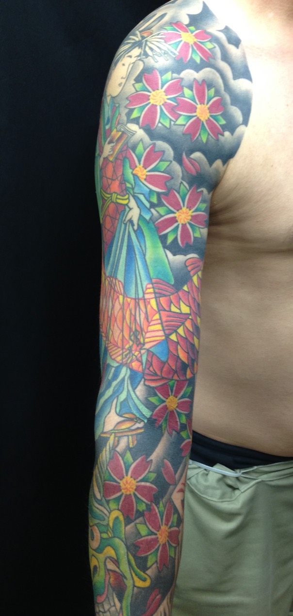  Japanese geisha tattoo sleeve by Brandon Notch 