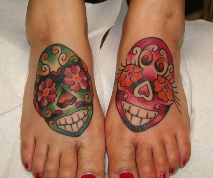  Sugar skulls feet tattoo 