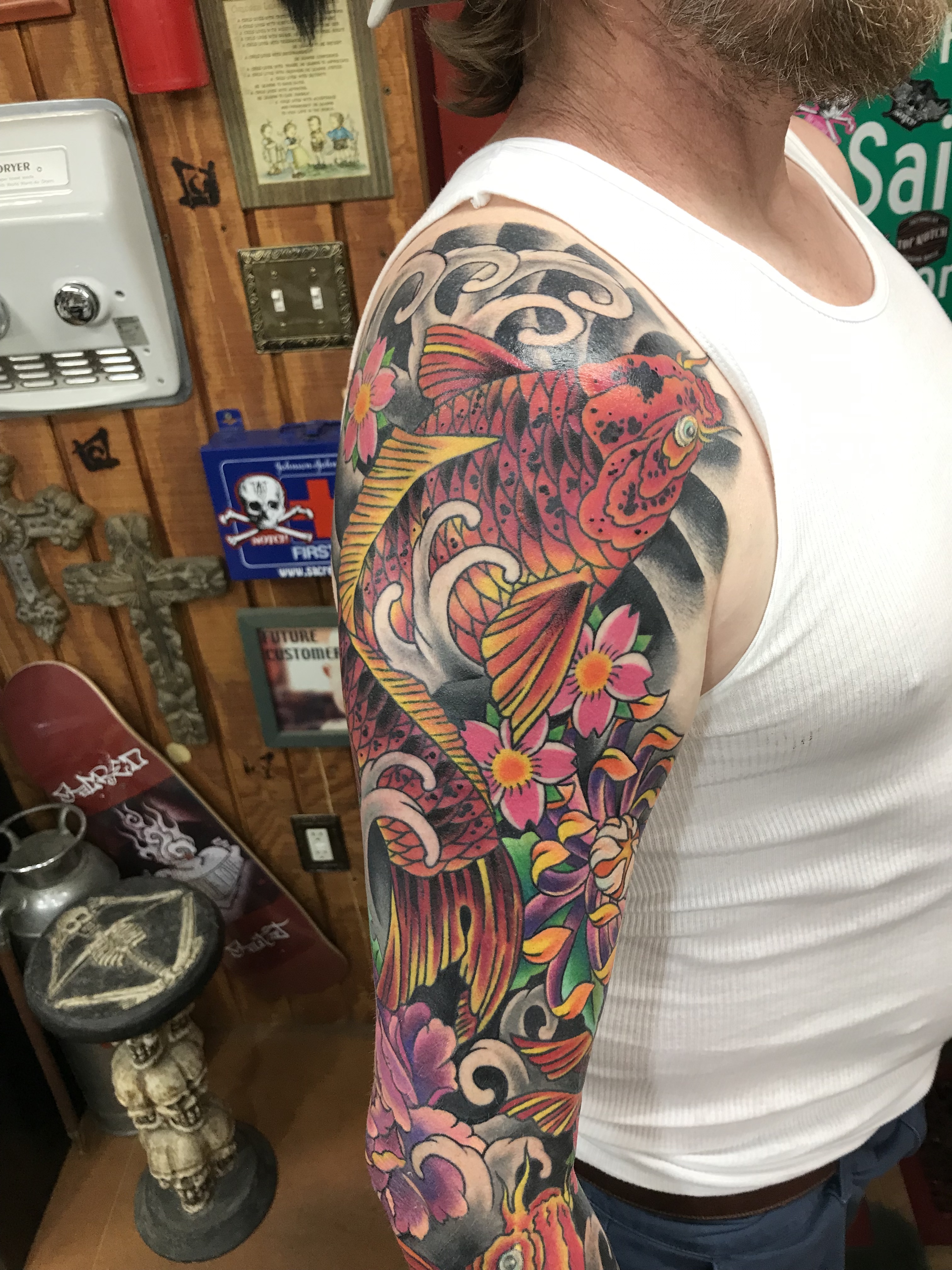  Japanese color Koi Fish tattoo sleeve by Brandon Notch 
