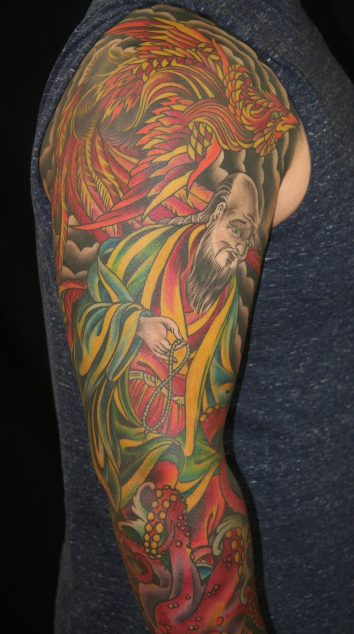  Buddhist monk, octopus, & phoenix sleeve by Brandon Notch 
